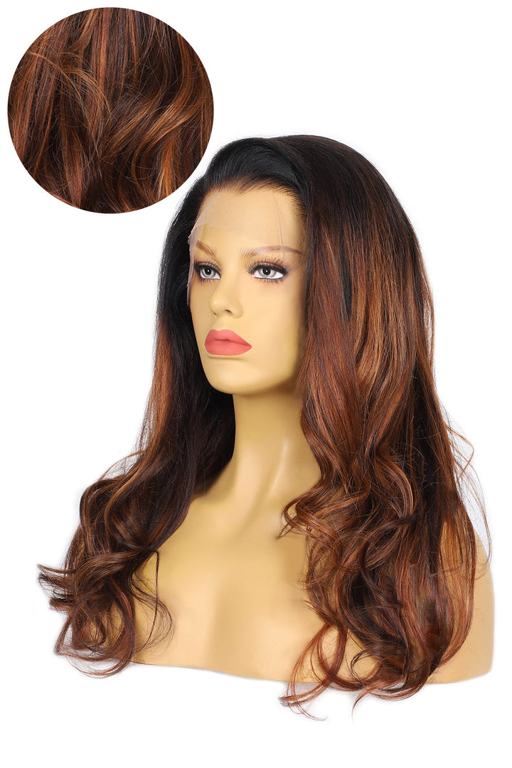 13x6 HD Ombre Brown Dark Roots Wave Wig-HD09