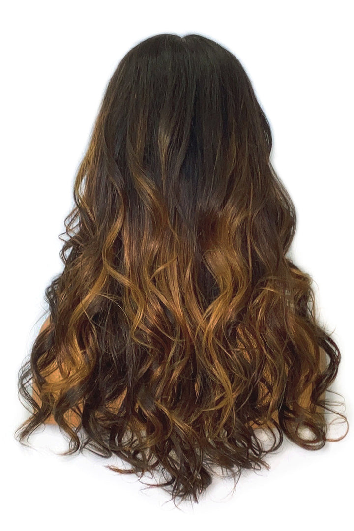 13*6 Hd Swiss Lace Ombre Brown Natural Wavy Glueless Fake Scalp Wigs-back
