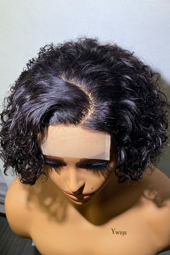 Designer Wigs-Trendy Short Cut Curly Minimalist 4x4 Lace I C Part Wig