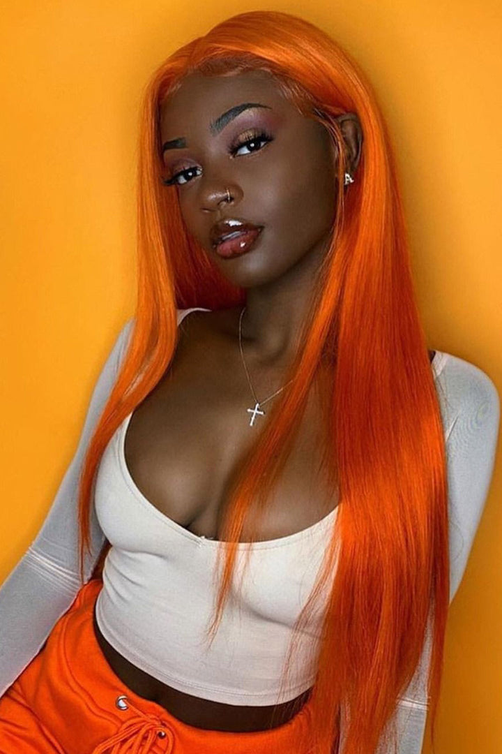 Peluca de encaje HD sin pegamento 13x6 Ginger Orange Straight-HD49