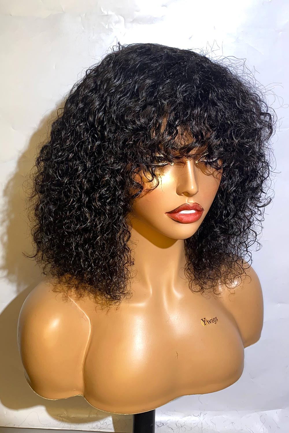 Designer Wigs-Super Easy Curly Wig With Bangs 12 inch
