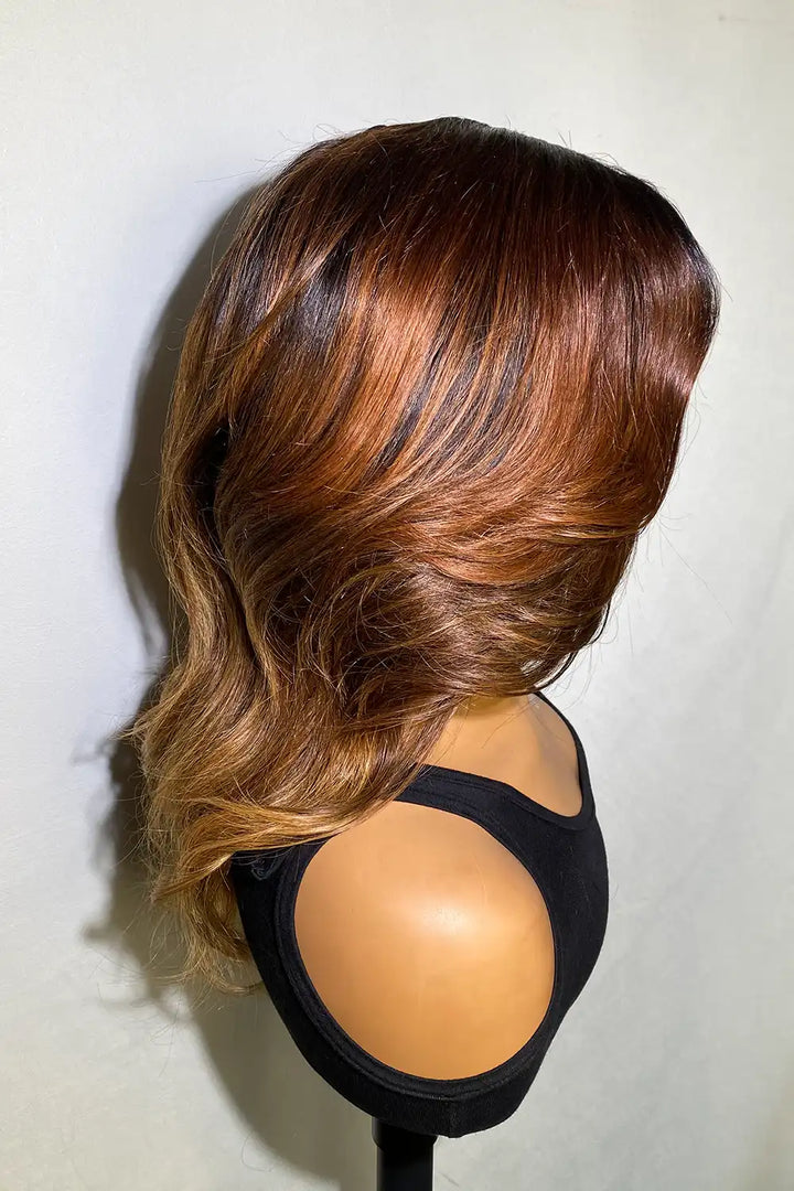 Designer Wigs-Amanda Honey Brown Highlight Ombre 4x4 Lace Wig