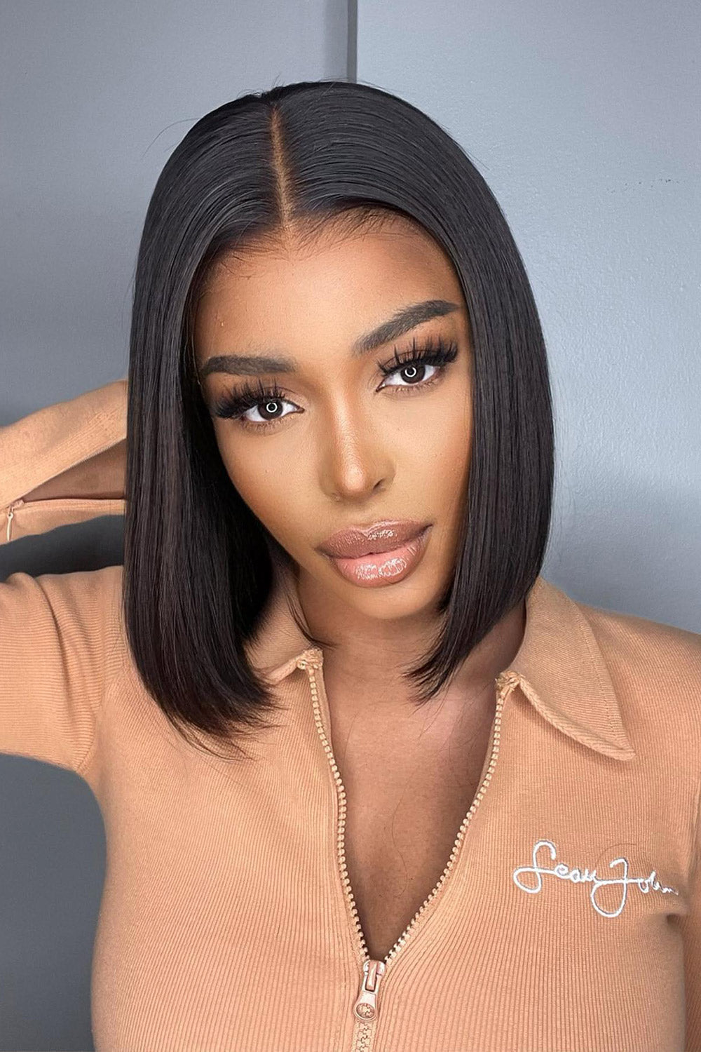 Klebstofffreie HD Spitze Front Kurze Perücke Schwarz Blunt Cut Bob Gefälschte Kopfhaut