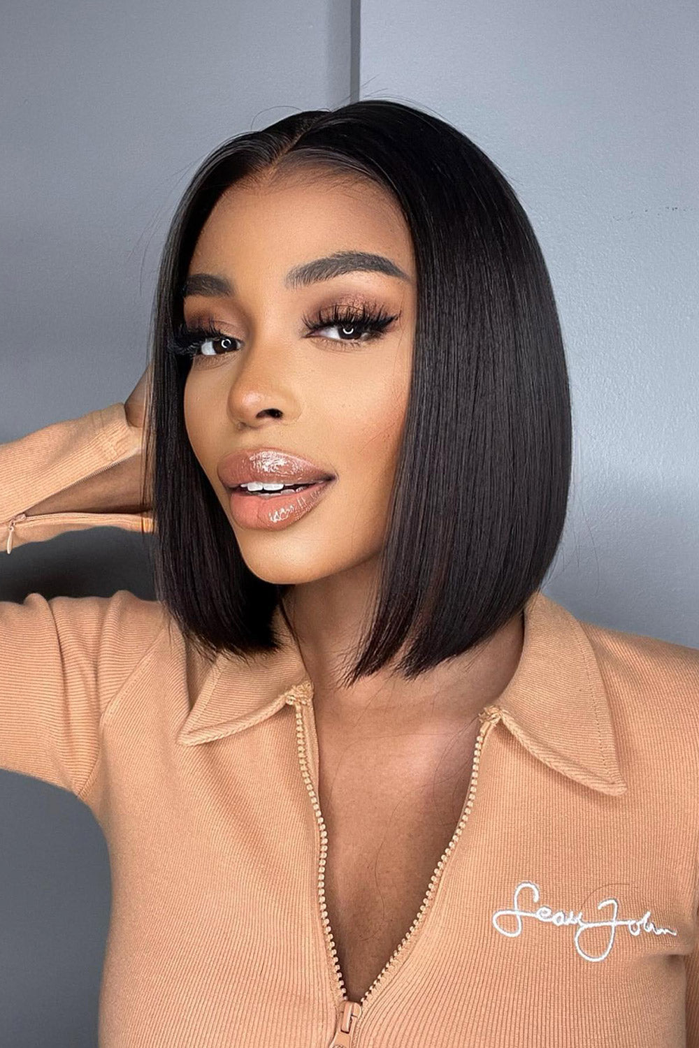 Klebstofffreie HD Spitze Front Kurze Perücke Schwarz Blunt Cut Bob Gefälschte Kopfhaut