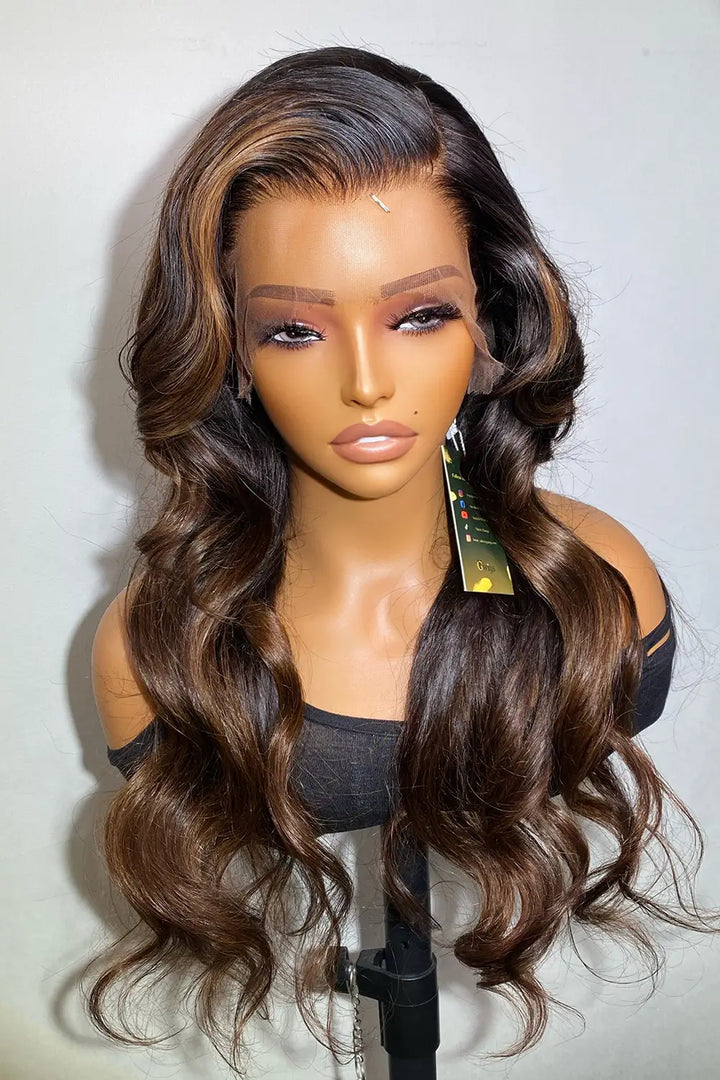 Designer Wigs-13*6 HD Glueless Brown Highlights Wave Wig