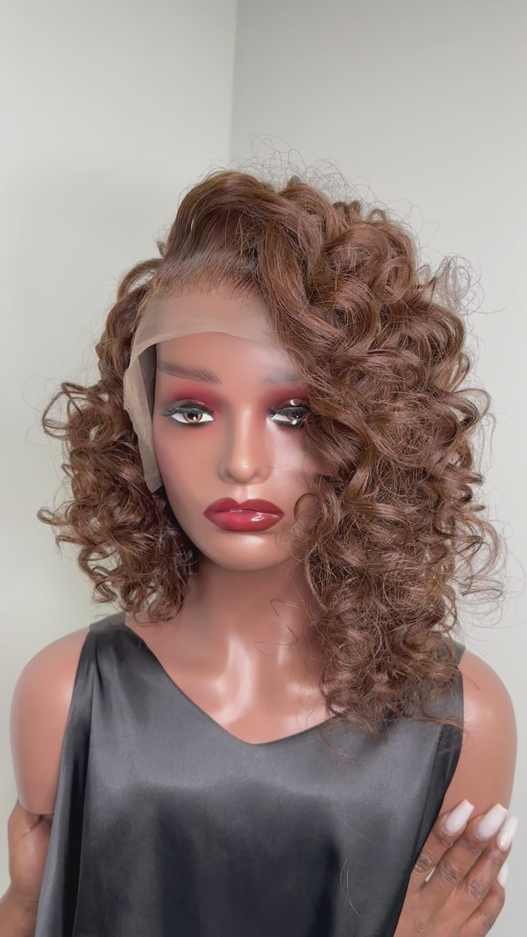 13x4 Lace Front 14 Inch Bob Wig Dark Brown Curly Side Part