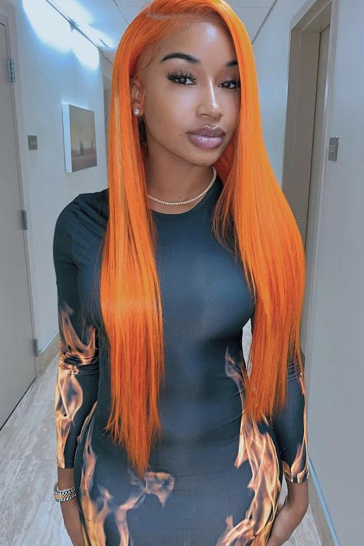Peluca de encaje HD sin pegamento 13x6 Ginger Orange Straight-HD49