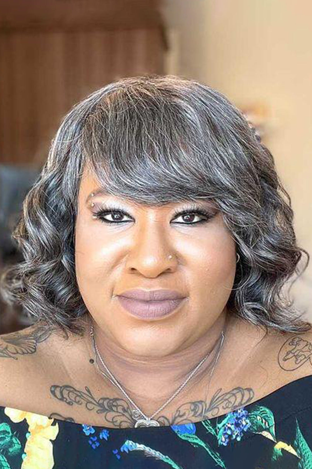 Short Wavy Salt & Pepper Bob Wig For Lady Non Lace MM01