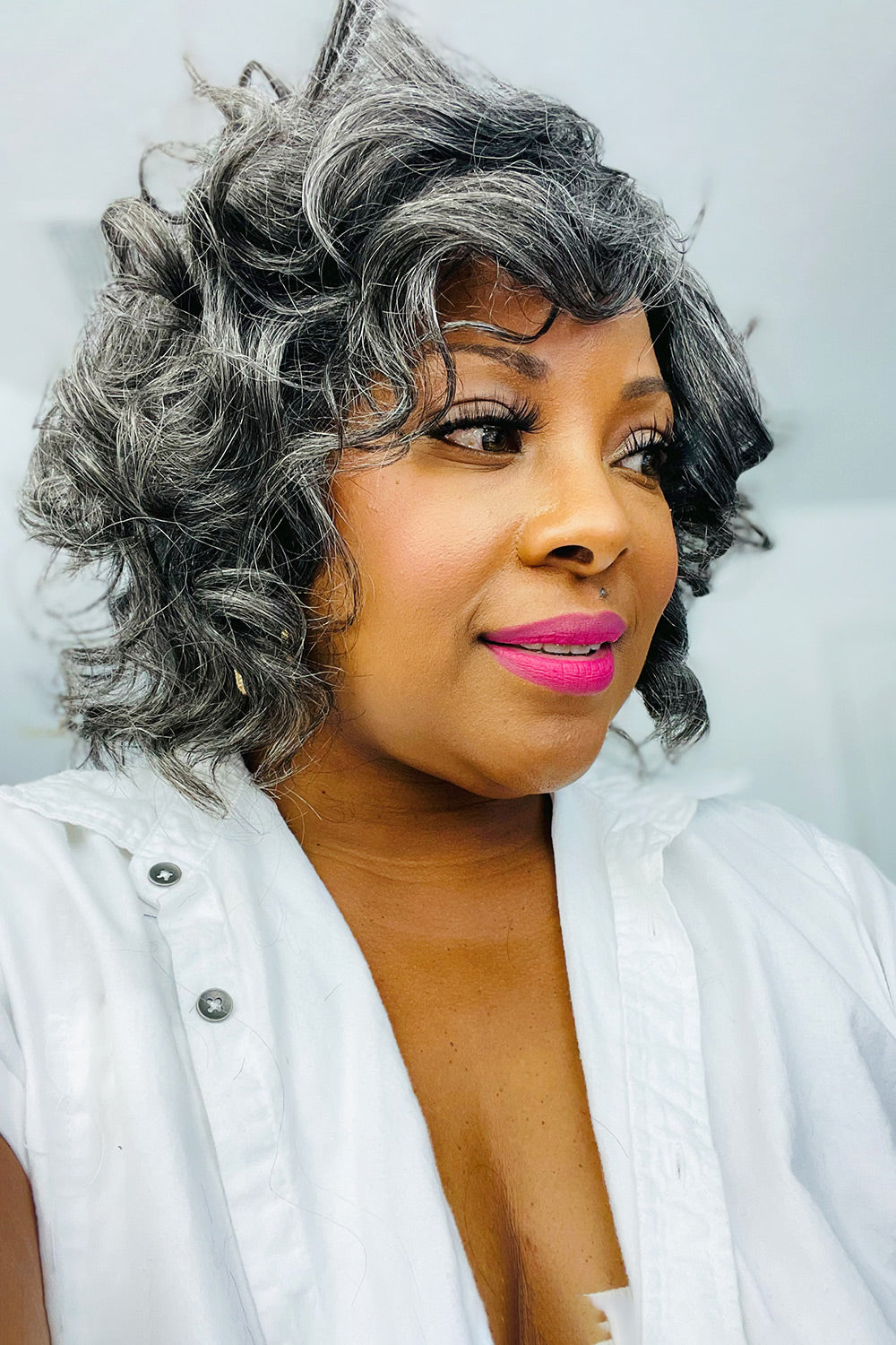 Short Wavy Salt & Pepper Bob Wig For Lady Non Lace MM01