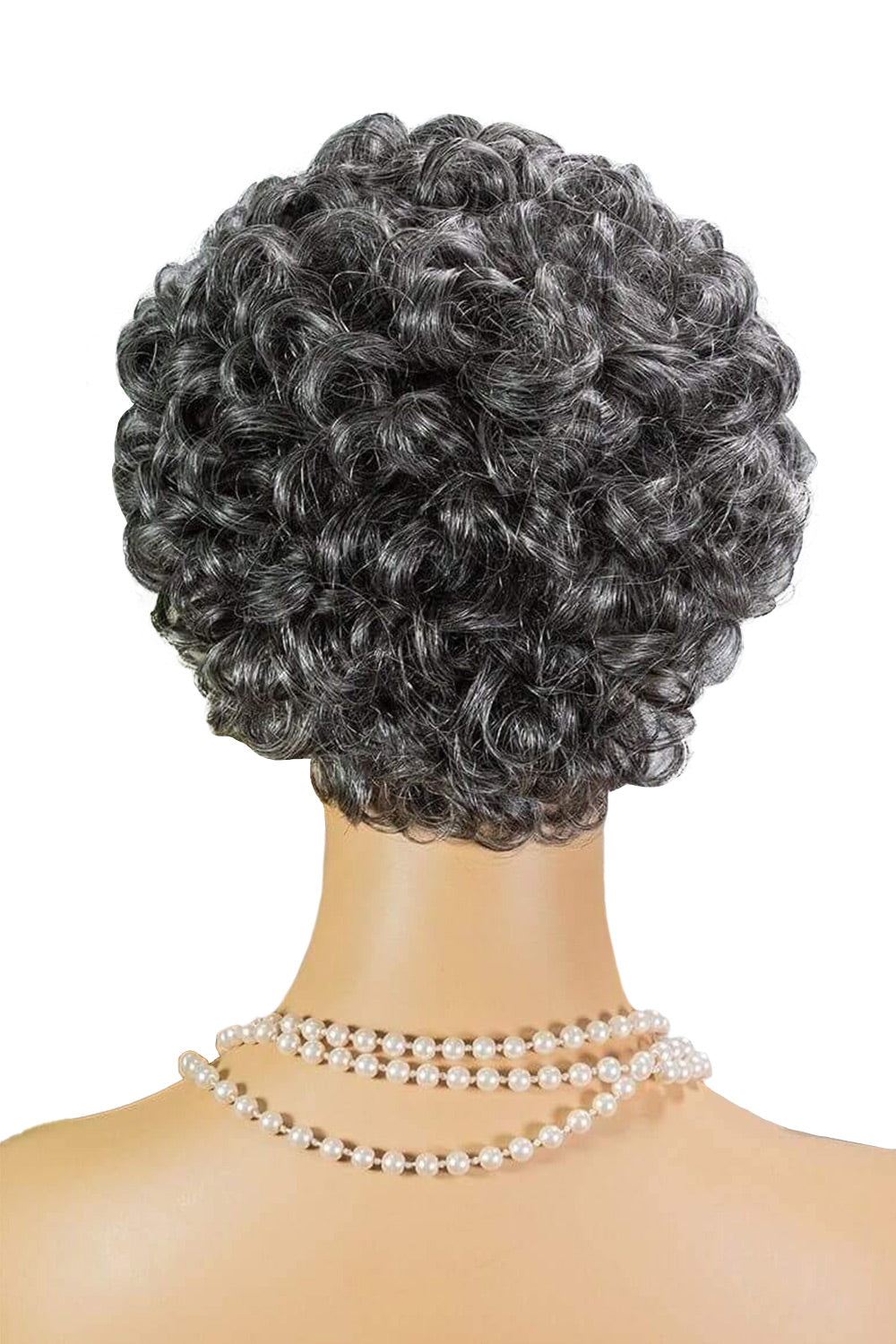 Kurze Salz & Pfeffer Locken Bob Perücke für Damen ohne Spitze aus menschlichem Haar MM03