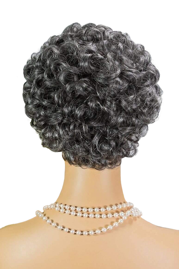 Kurze Salz & Pfeffer Locken Bob Perücke für Damen ohne Spitze aus menschlichem Haar MM03