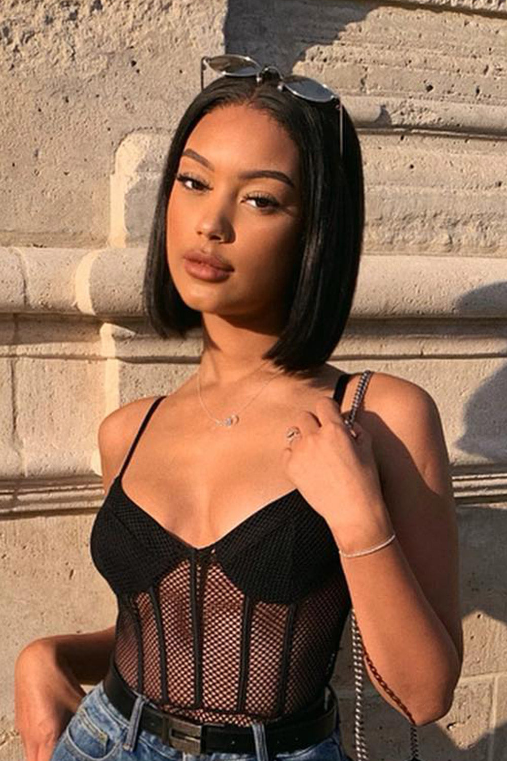 Klebstofffreie HD Spitze Front Kurze Perücke Schwarz Blunt Cut Bob Gefälschte Kopfhaut