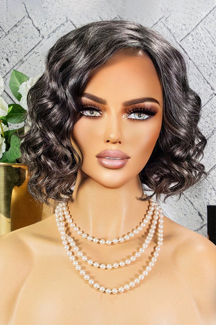 Short Wavy Salt & Pepper Bob Wig For Lady Non Lace MM01