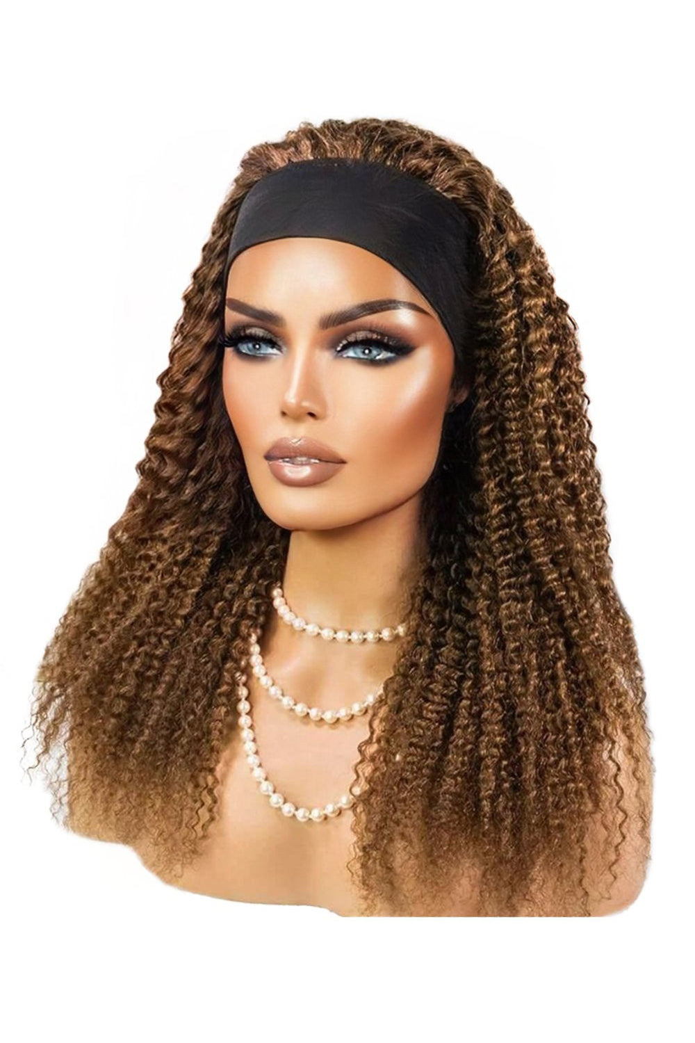 Schokoladenfarbige, lockige Stirnbandperücke aus menschlichem Haar HBW10