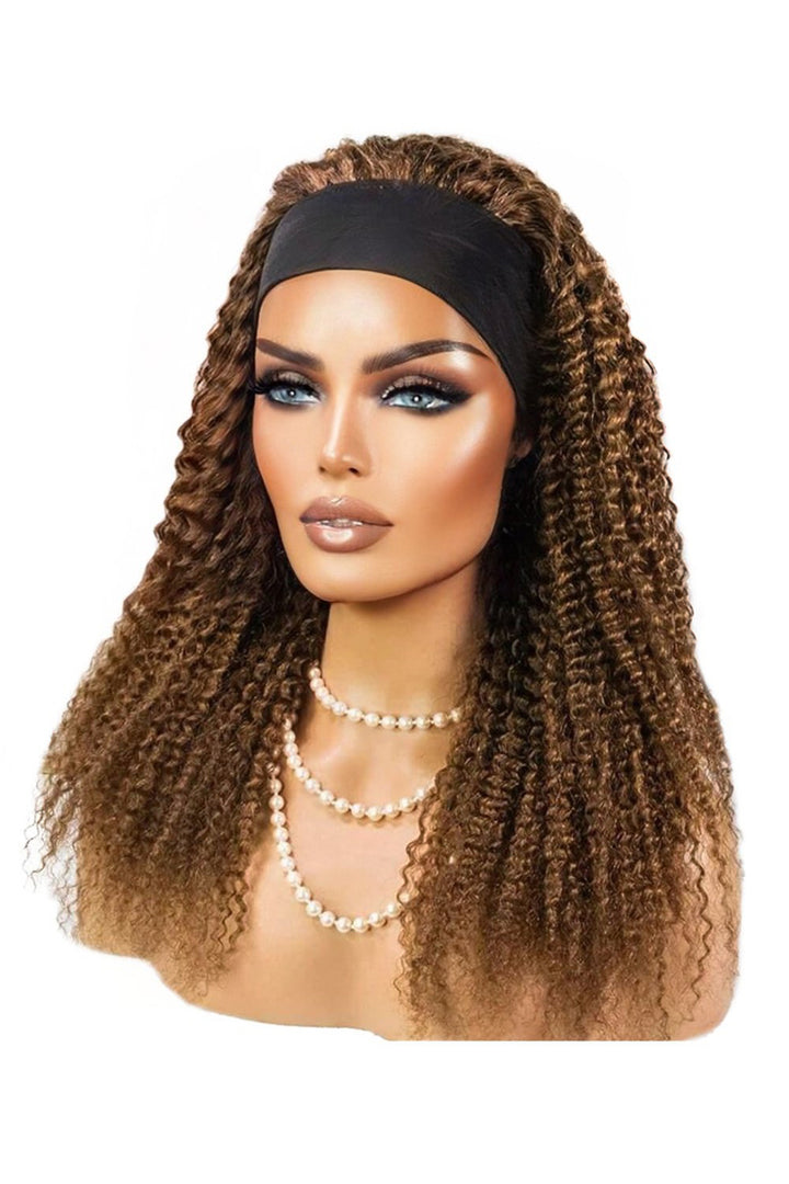 Schokoladenfarbige, lockige Stirnbandperücke aus menschlichem Haar HBW10