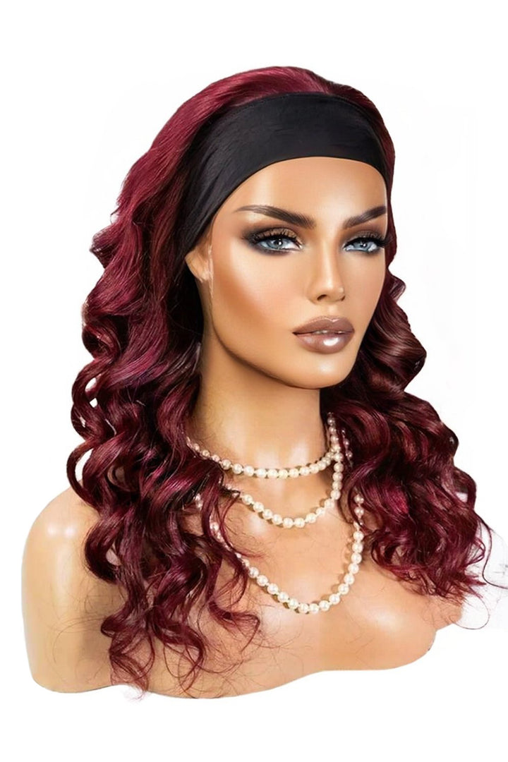 Bourgogne 99J cheveux humains bandeau perruque styles HBW08