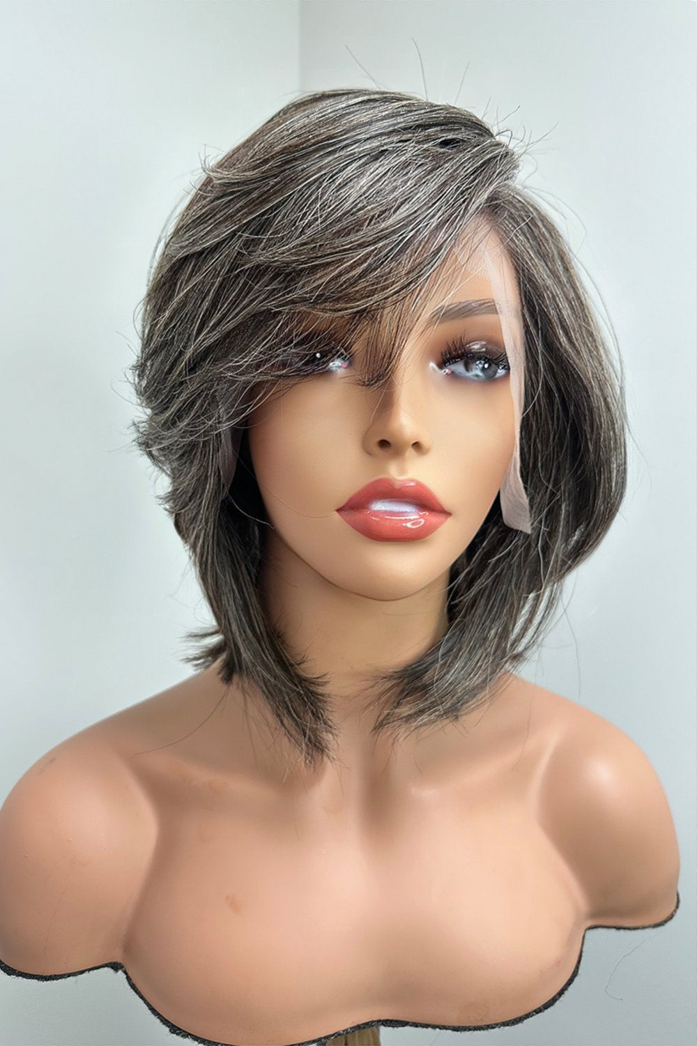 Designer Wigs-13*6 Lace Front Wig Silver Grey For Lady Pixie Bob
