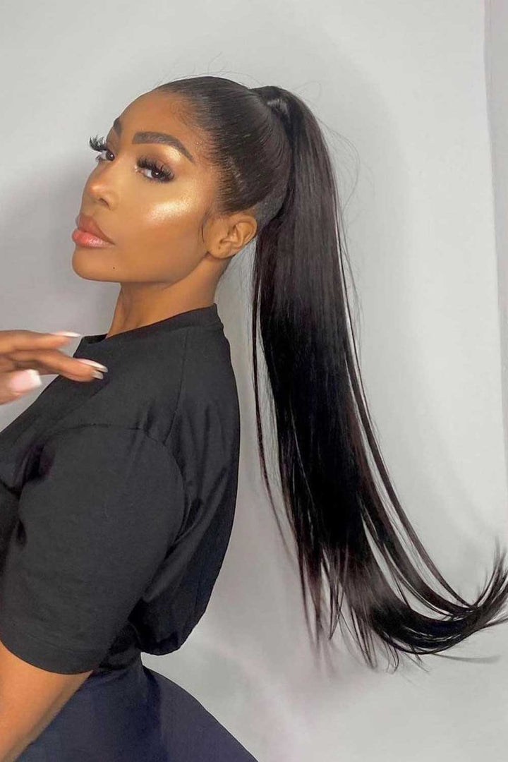 Straight Natural Color Ponytails Wrap Around Extensions 120-150g