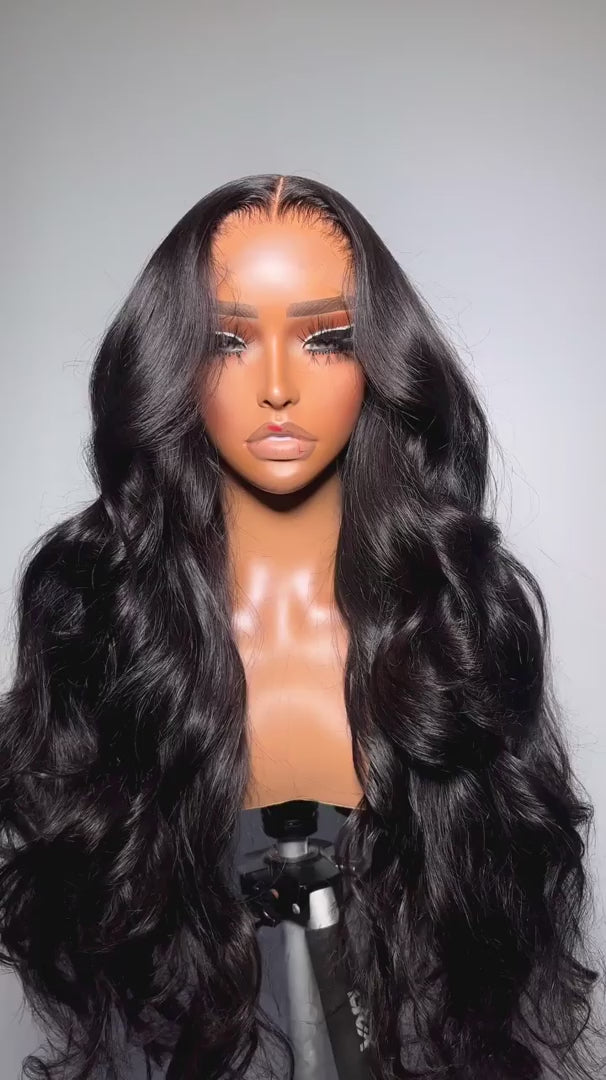 40 inch super long body wavy hd lace front wig black human hair model display video