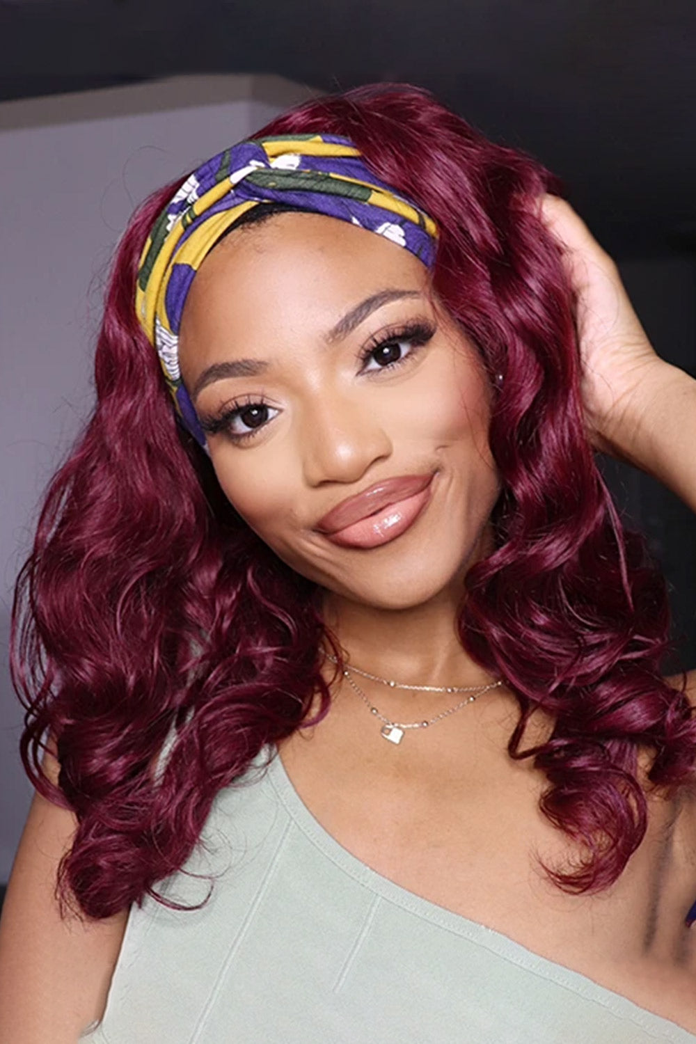 Bourgogne 99J cheveux humains bandeau perruque styles HBW08