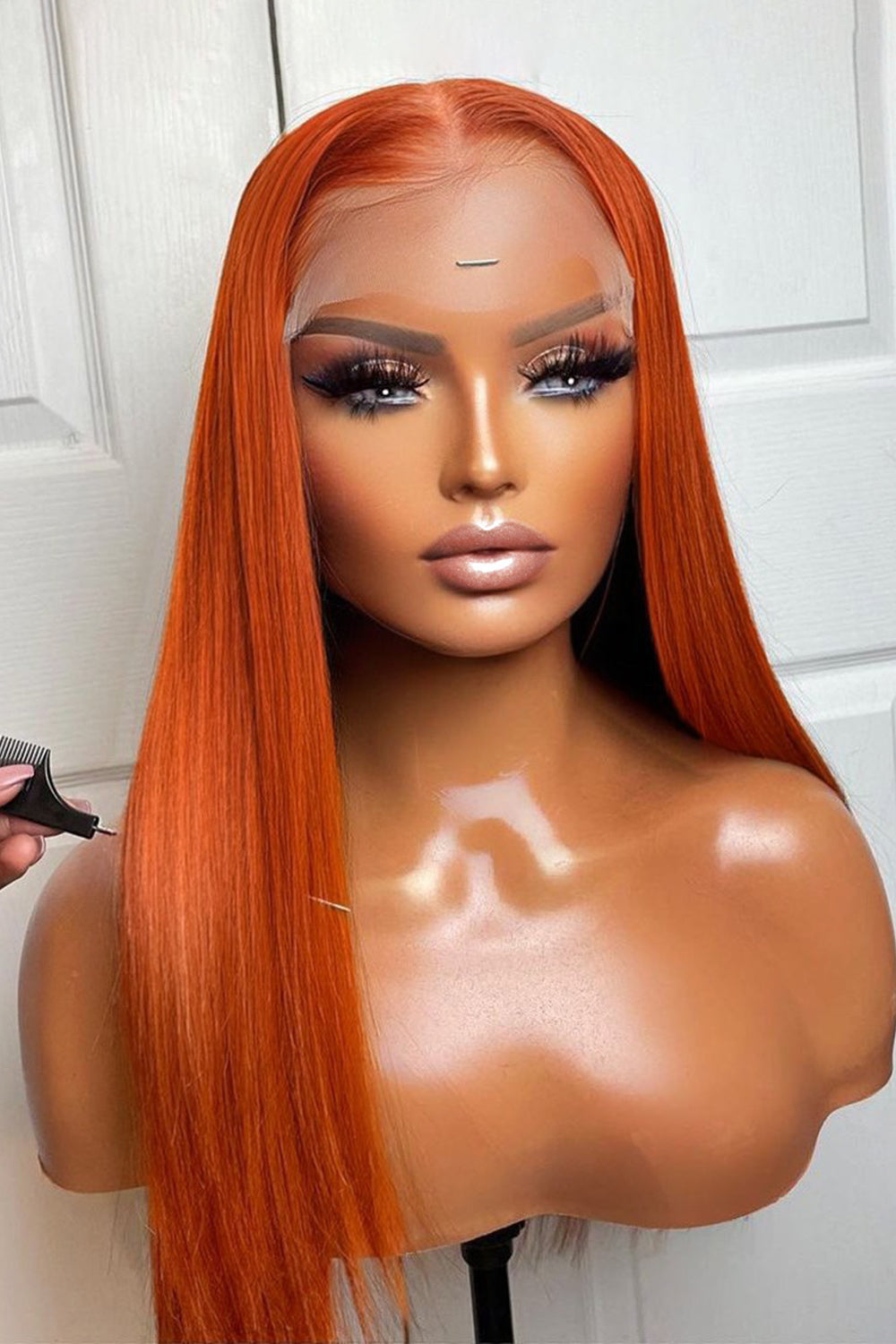 Peluca de encaje HD sin pegamento 13x6 Ginger Orange Straight-HD49