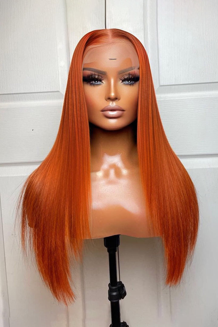 Peluca de encaje HD sin pegamento 13x6 Ginger Orange Straight-HD49