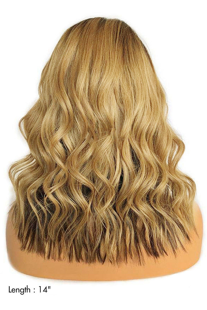 Perruque ondulée 14 pouces Bob Split Ombre Blonde avec racines foncées 13x4