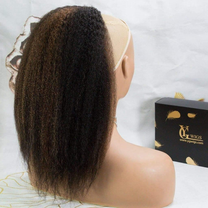 Ygwigs kinky straight highlight brown ponytail