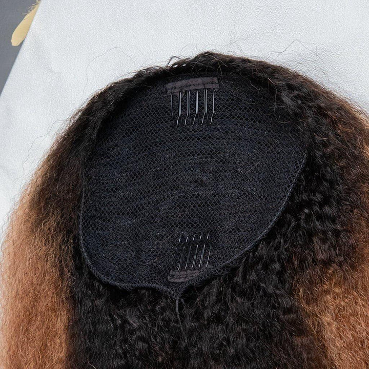 Ygwigs kinky straight mix brown ponytail-3