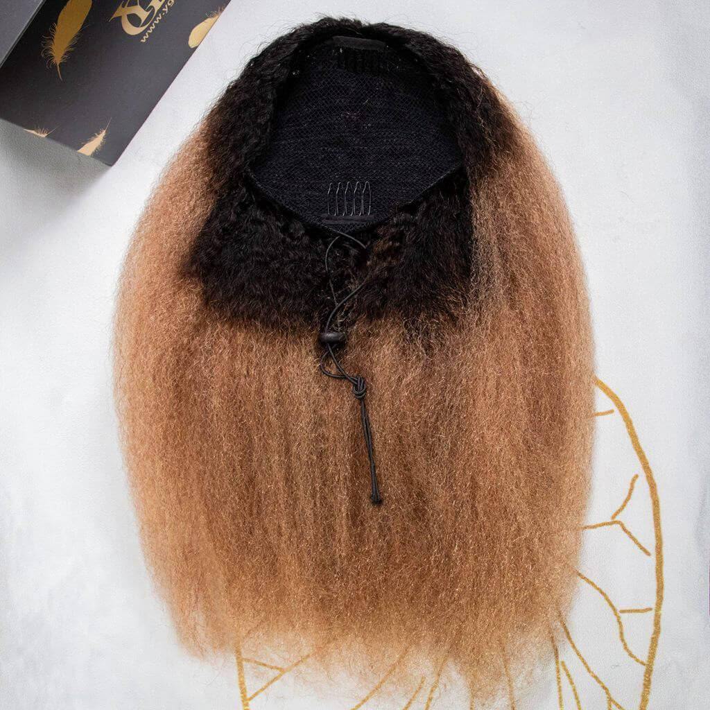 Ygwigs kinky straight mix brown ponytail-6