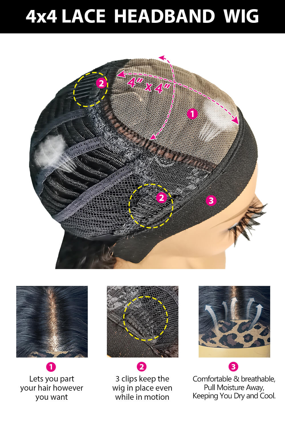 Peluca con diadema de encaje pelo liso-LH04