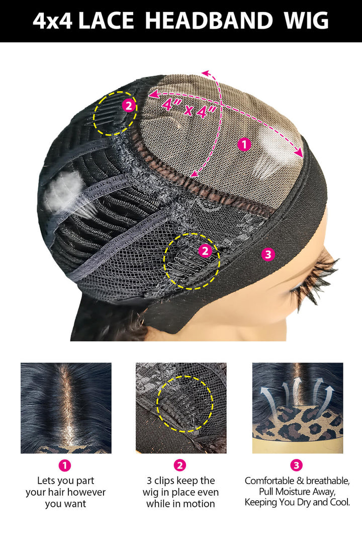 Peluca con diadema de encaje pelo liso-LH04