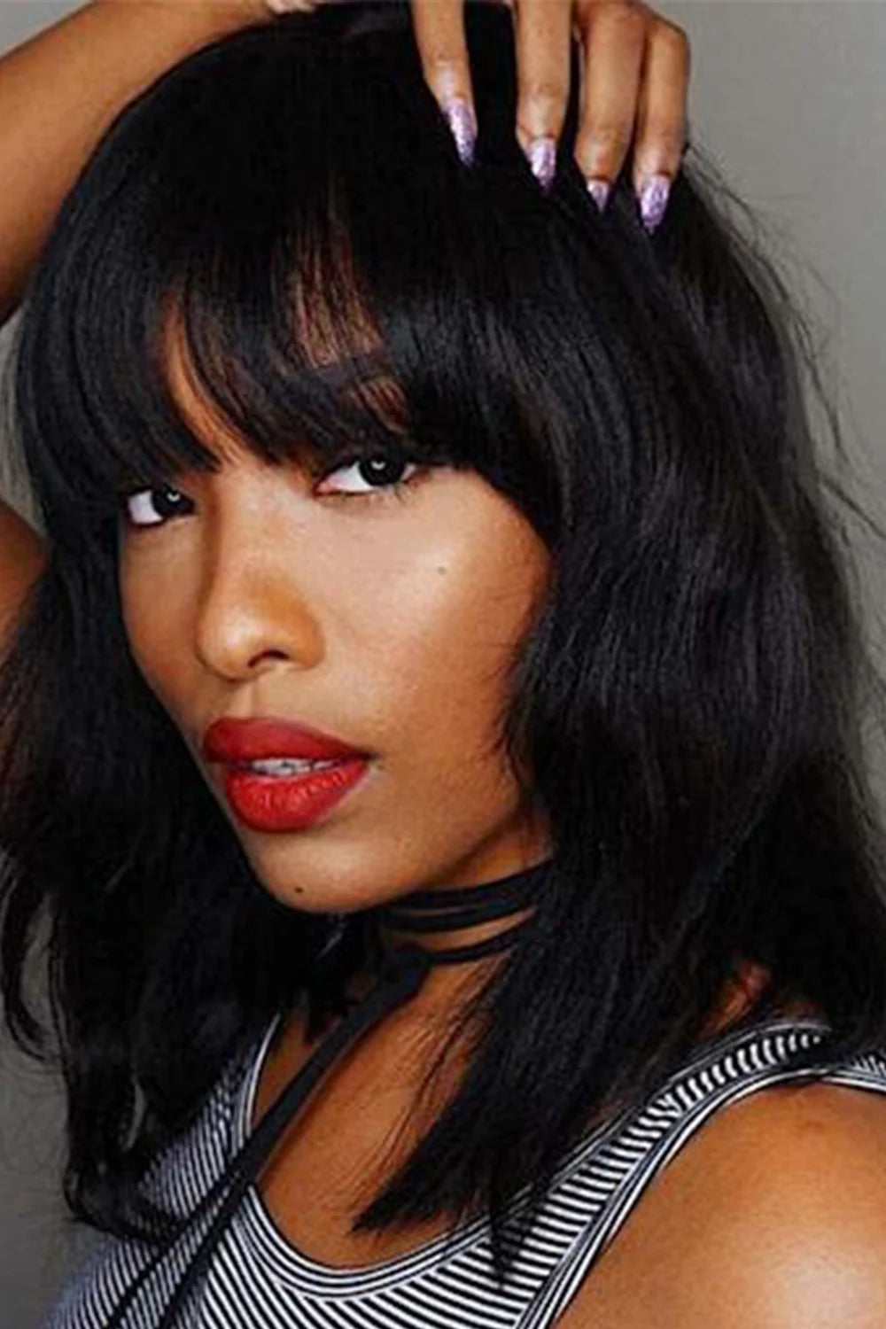 no-glue-lace-top-wigs-big-ocean-wave-12-inch-bob-human-hair-with-bangs-black