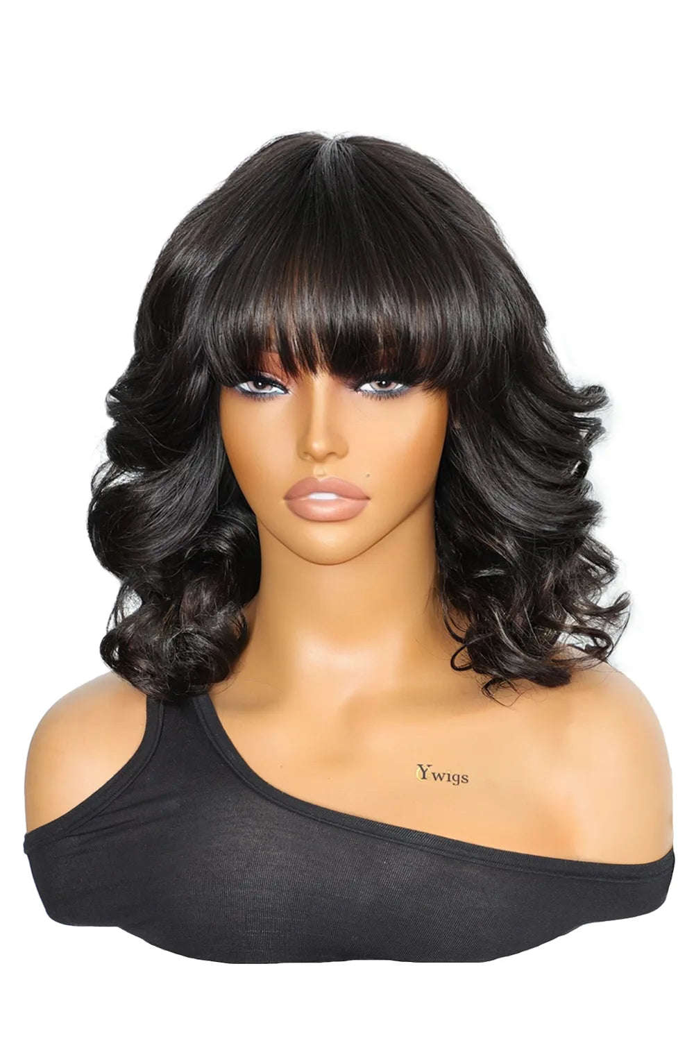 No glue wig with top lace soft wave bob virgin hair with bangs front view