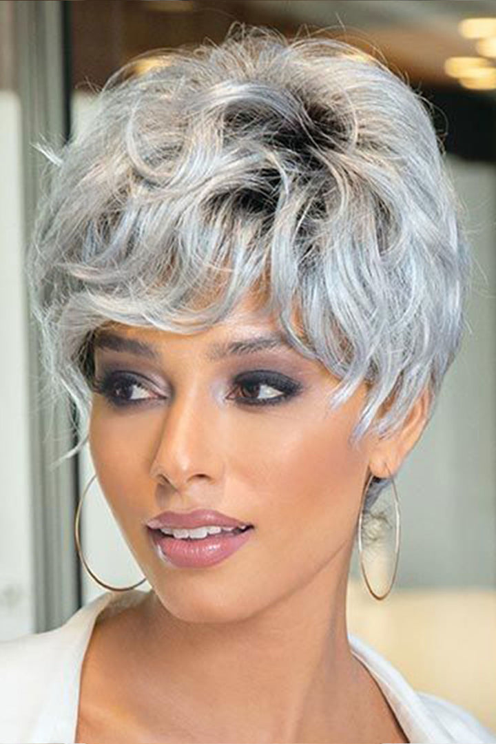 Grey Pixie Cut Human Hair Wig with Bangs MM19