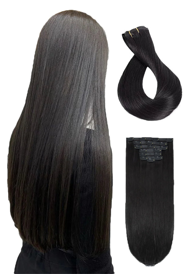 Extensiones de cabello con clip, sin costuras, de doble estirado, con trama de silicona, lisas.