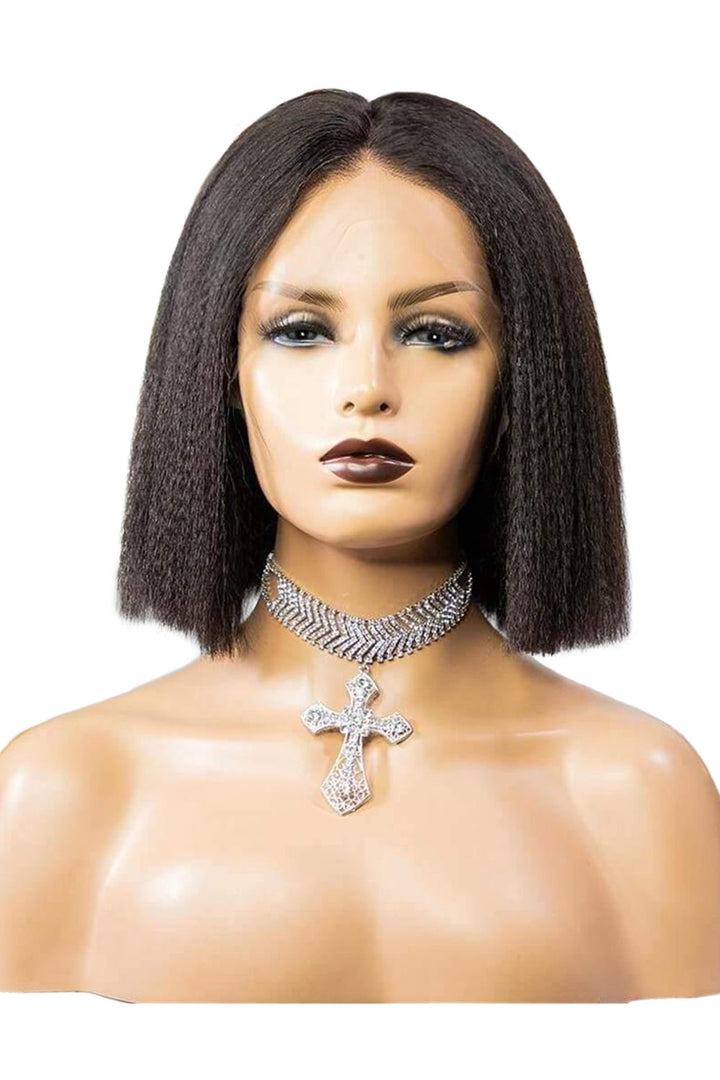 Blunt Cut Yaki Straight Short Bob 13x4 Full Frontal Lace Wig Glueless