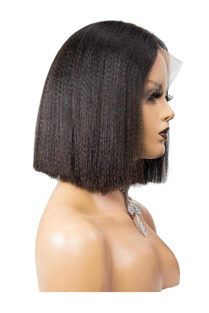 Blunt Cut Yaki Straight Short Bob 13x4 Full Frontal Lace Wig Glueless
