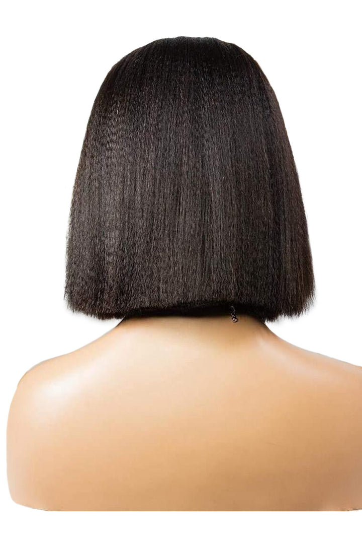 Blunt Cut Yaki Straight Short Bob 13x4 Full Frontal Lace Wig Glueless