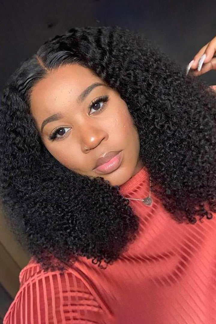 13x4 Full Lace Frontal Kinky Curly Afro Wigs Black Human Hair