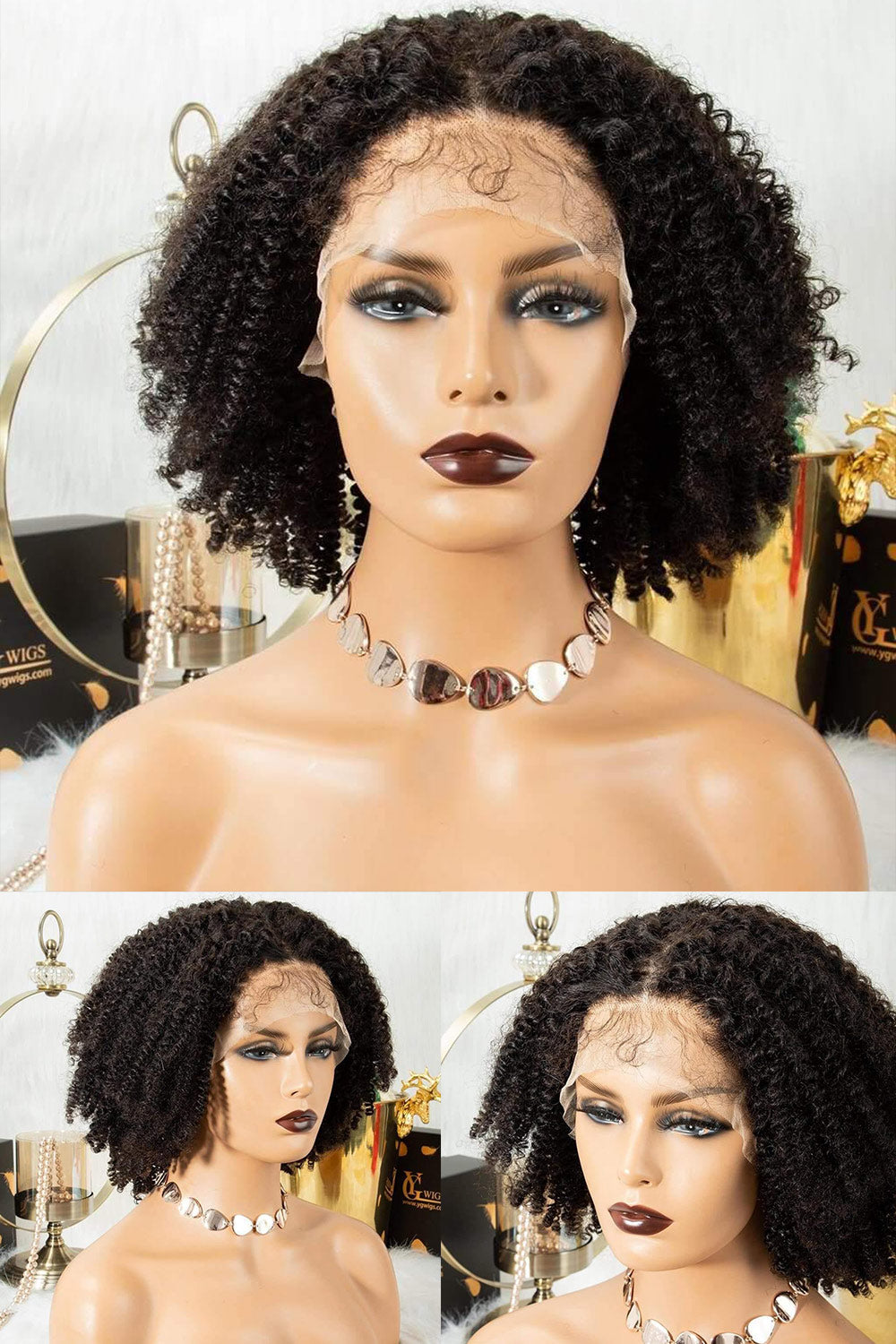 13x4 Full Lace Frontal Kinky Curly Afro Wigs Black Human Hair