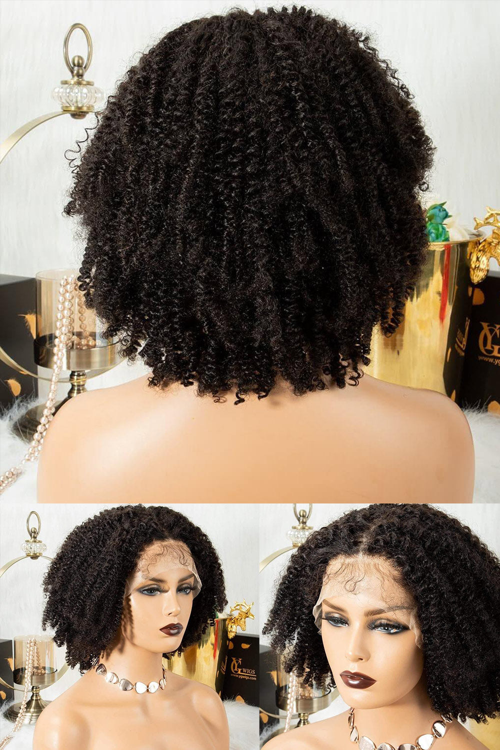 13x4 Full Lace Frontal Kinky Curly Afro Wigs Black Human Hair