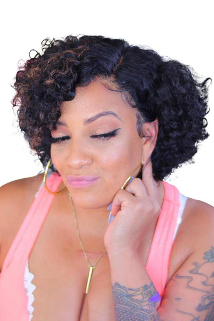 T Part Lace Wig Highlight Curly Bob-PB38