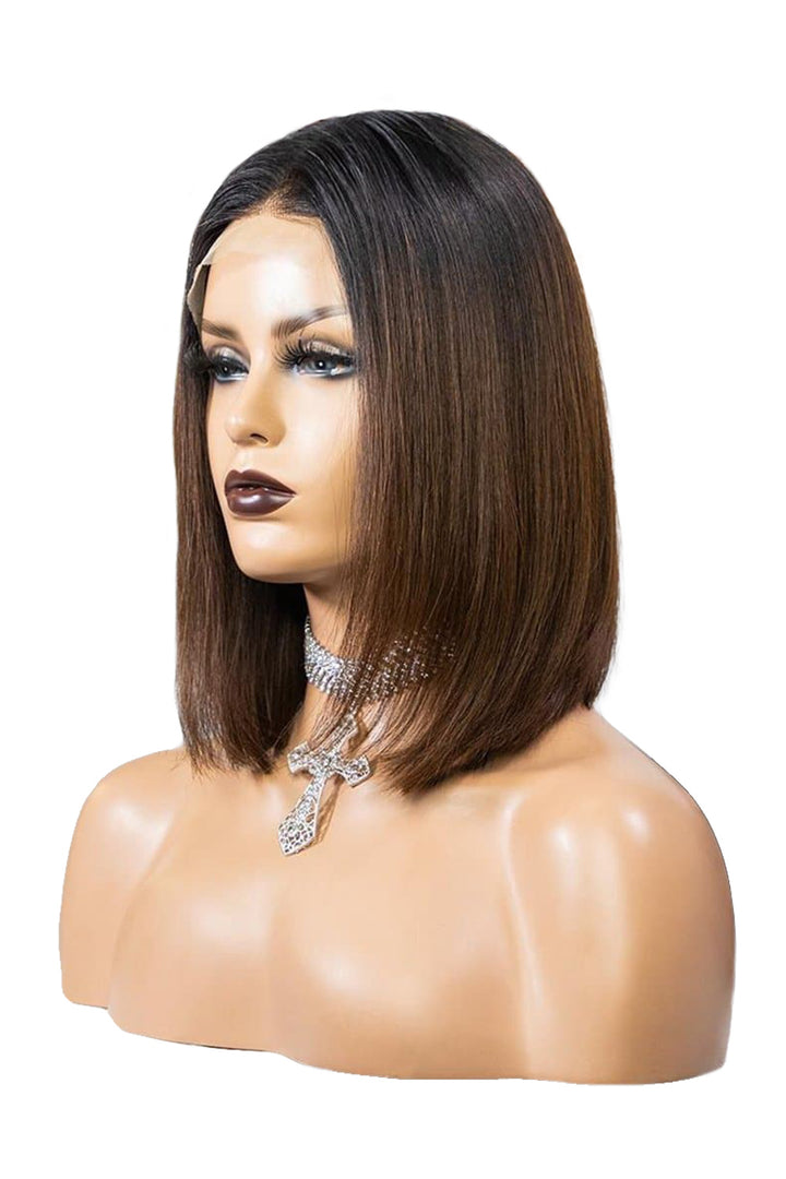 13x6 Short Lace Front Wigs Shoulder Length Dark Root Brown Bob