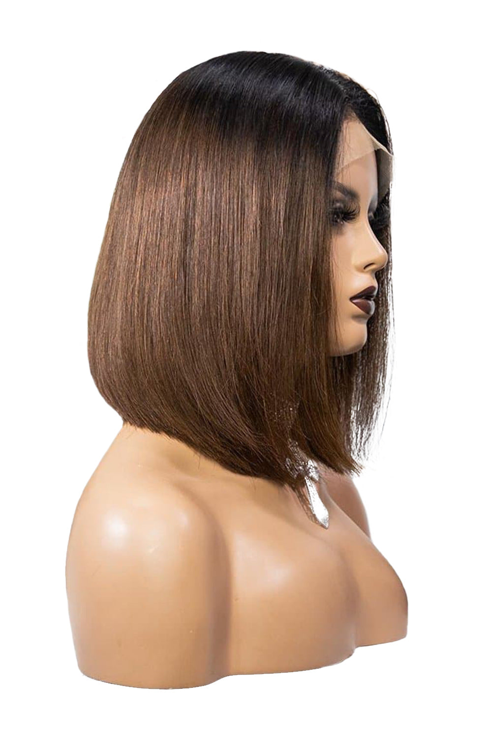 13x6 Short Lace Front Wigs Shoulder Length Dark Root Brown Bob