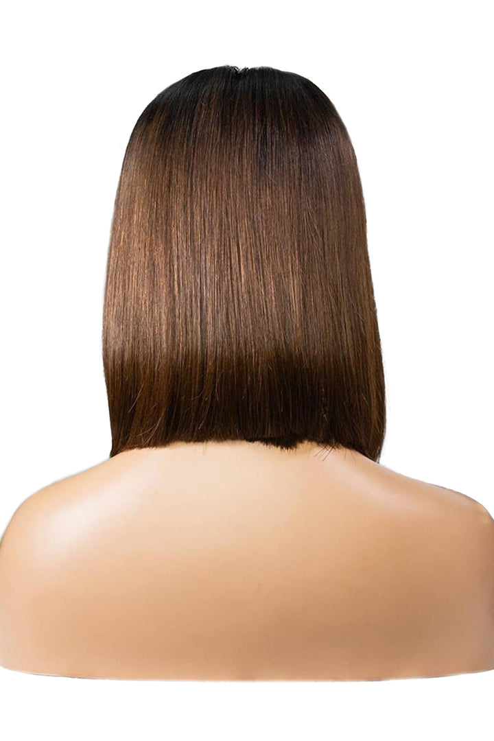 13x6 Short Lace Front Wigs Shoulder Length Dark Root Brown Bob