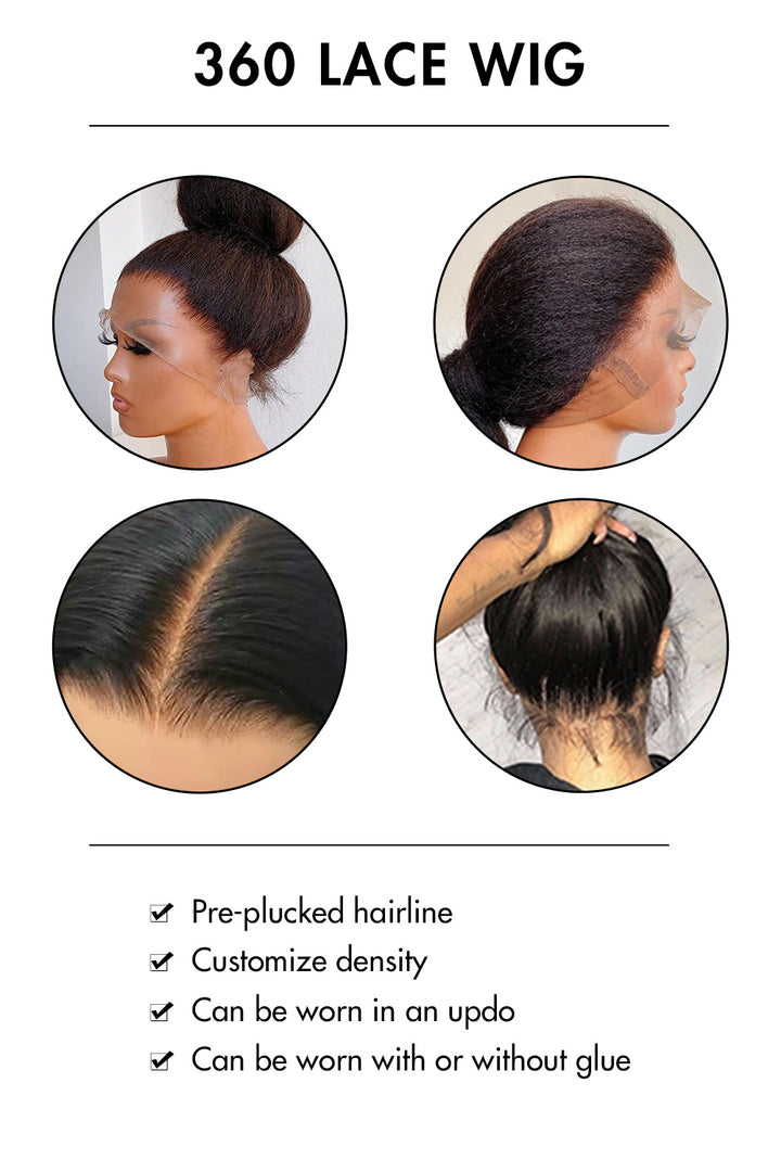 Perruques droites en dentelle 360 avec frange 3602