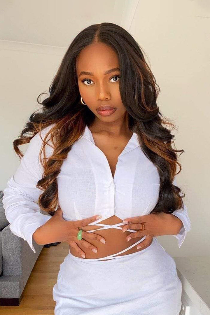 13x6 HD Ombre Brown Dark Roots Wave Wig-HD09