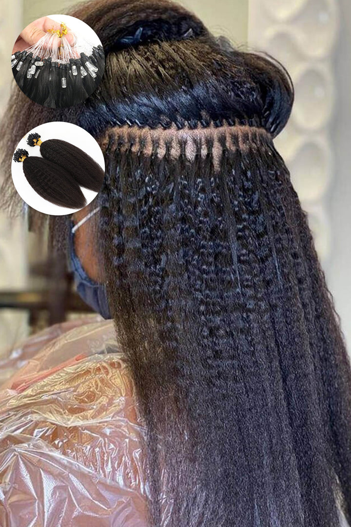 Micro Ring Human Hair Kinky Straight Extensions For Black Hair