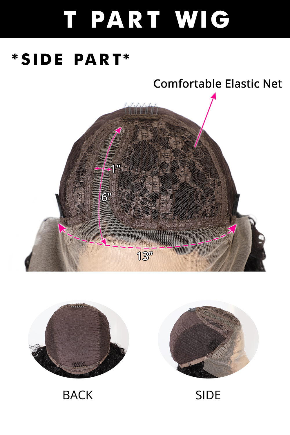 Perruque Lace Wig T Part Couleur Chocolat Curly-TP09